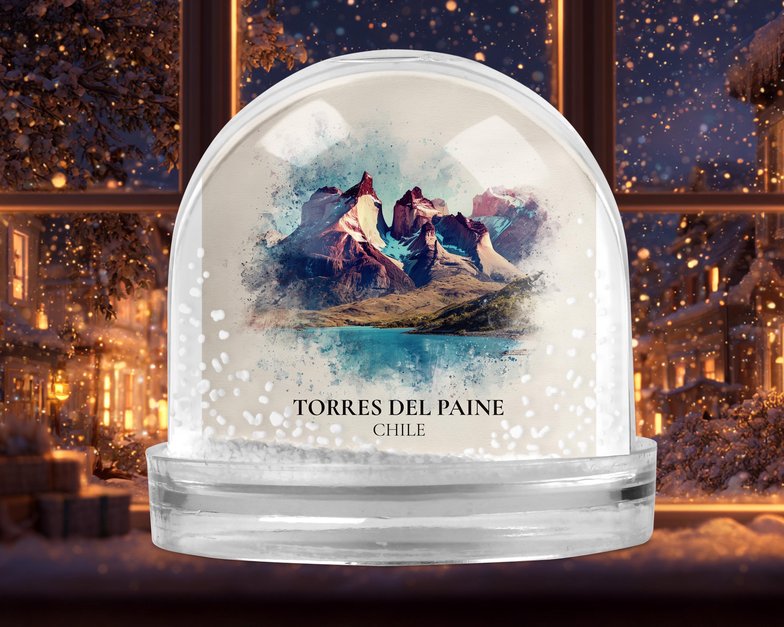 Torres del Paine Chile Snow Globe, Personalized Watercolor, Custom Travel Souvenir Keepsake City Dome