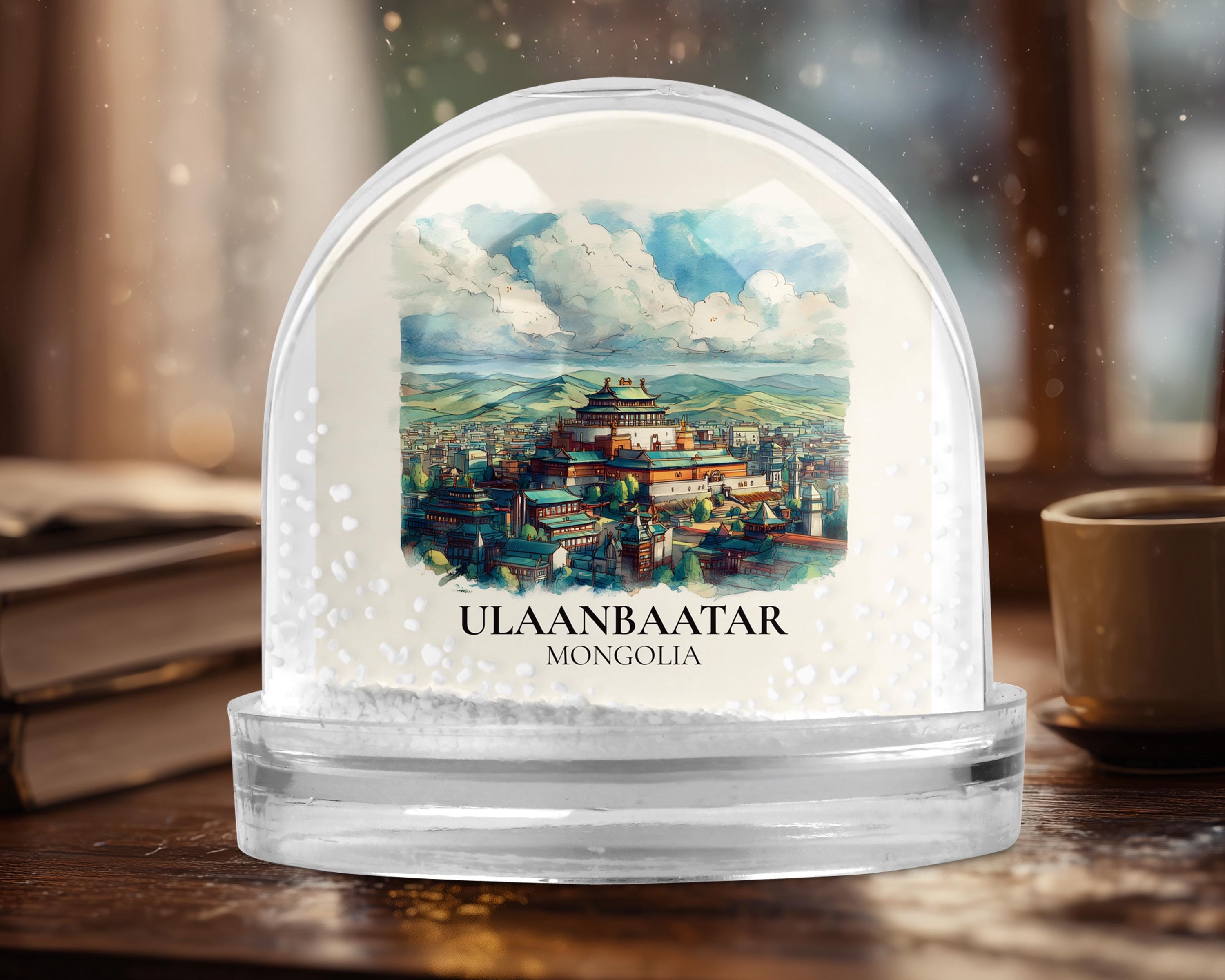 Ulaanbaatar Mongolia Snow Globe, Personalized Watercolor, Custom Travel Souvenir Keepsake City Dome