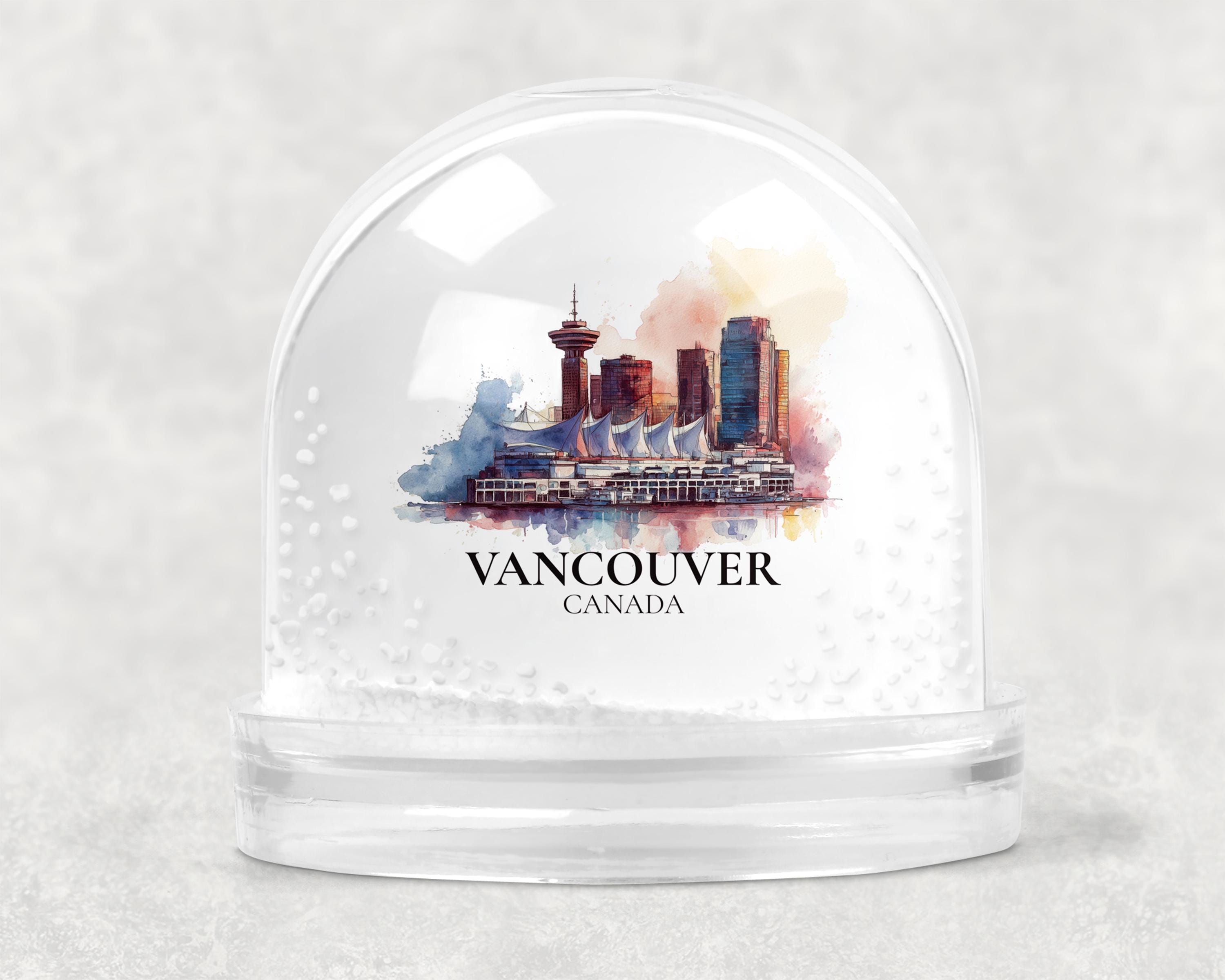 Vancouver Canada Snow Globe, Personalized Watercolor, Custom Travel Souvenir Keepsake City Dome