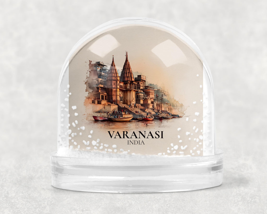 Varanasi India Snow Globe, Personalized Watercolor, Custom Travel Souvenir Keepsake City Dome