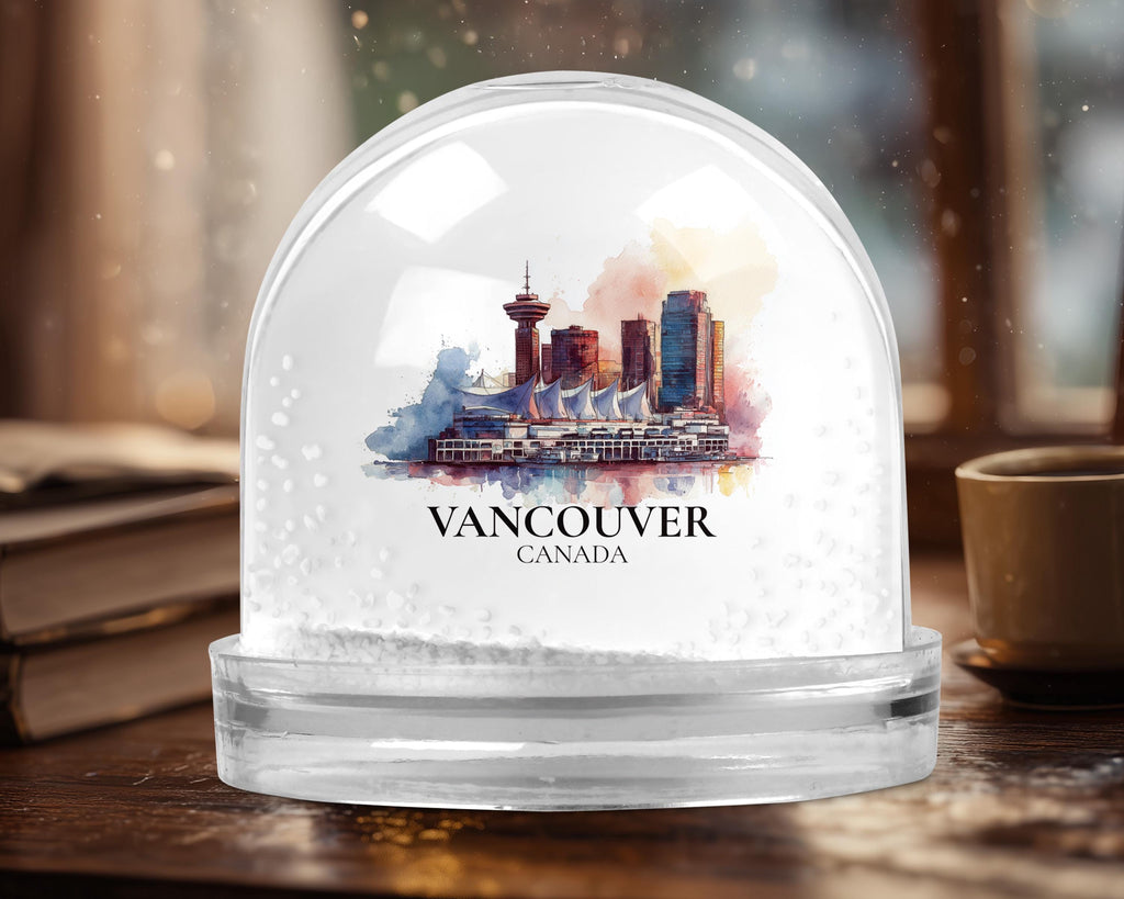 Vancouver Canada Snow Globe, Personalized Watercolor, Custom Travel Souvenir Keepsake City Dome
