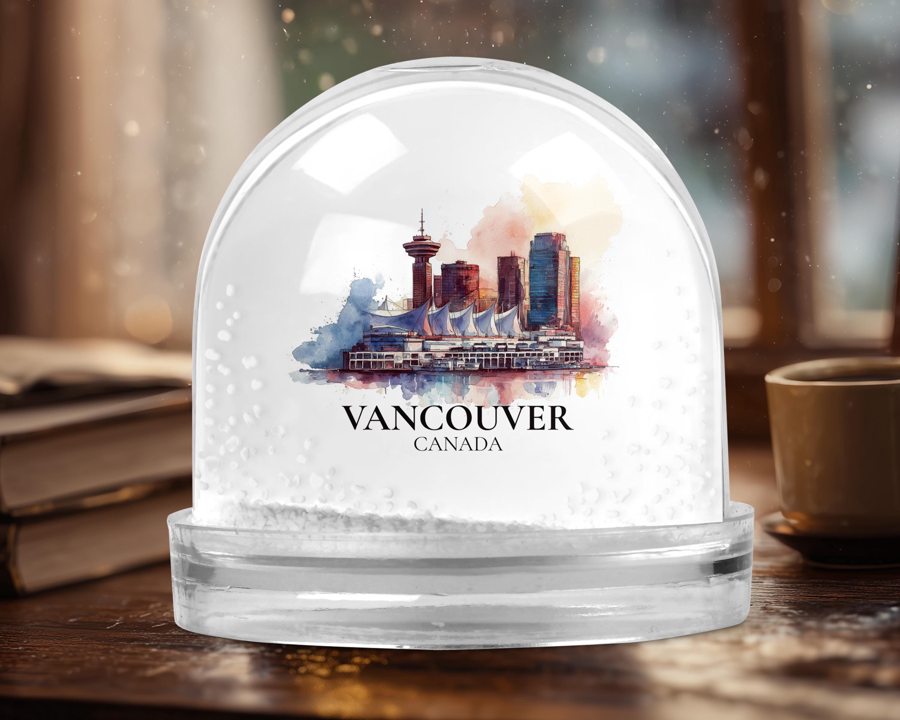 Vancouver Canada Snow Globe, Personalized Watercolor, Custom Travel Souvenir Keepsake City Dome