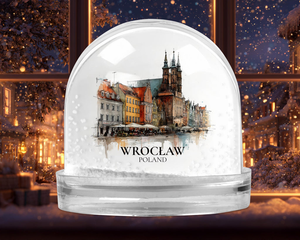 Wroclaw Poland Snow Globe, Personalized Watercolor, Custom Travel Souvenir Keepsake City Dome