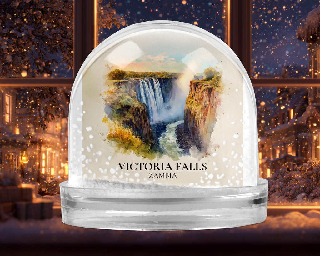Victoria Falls Zambia Snow Globe, Personalized Watercolor, Custom Travel Souvenir Keepsake City Dome