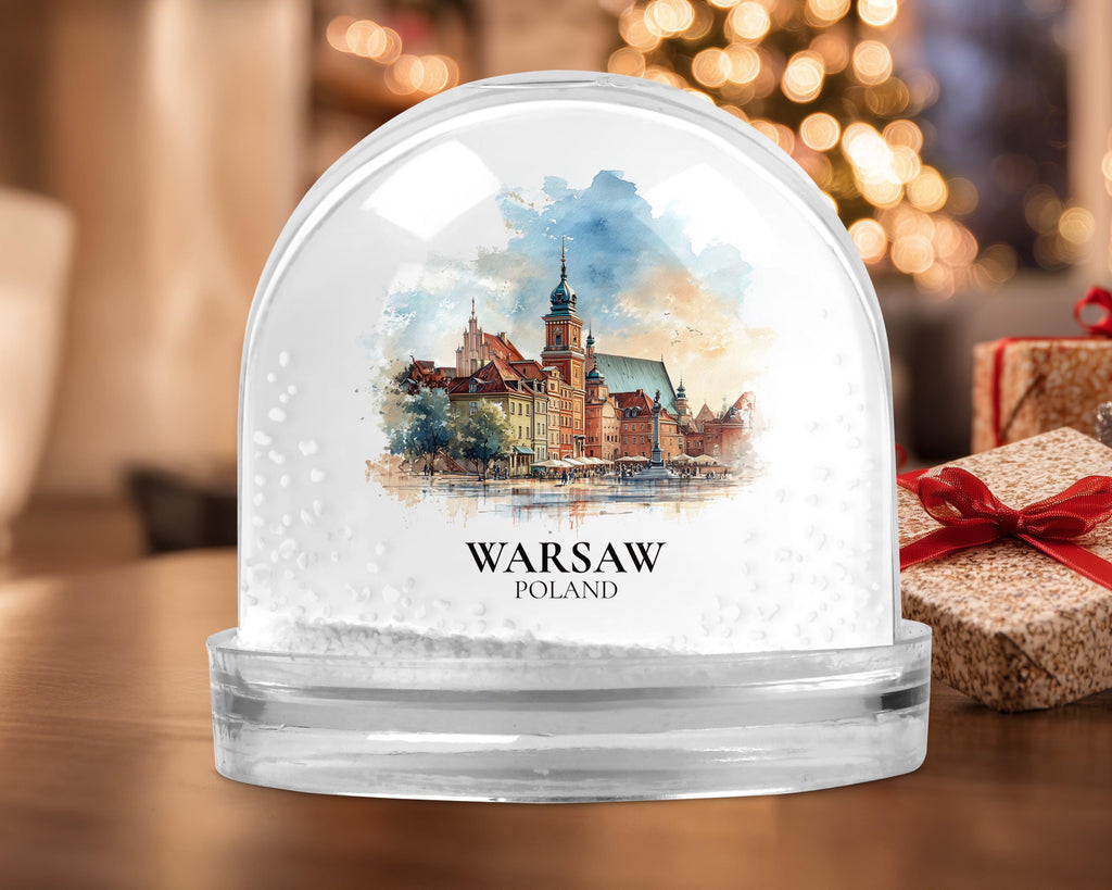 Warsaw Poland Snow Globe, Personalized Watercolor, Custom Travel Souvenir Keepsake City Dome