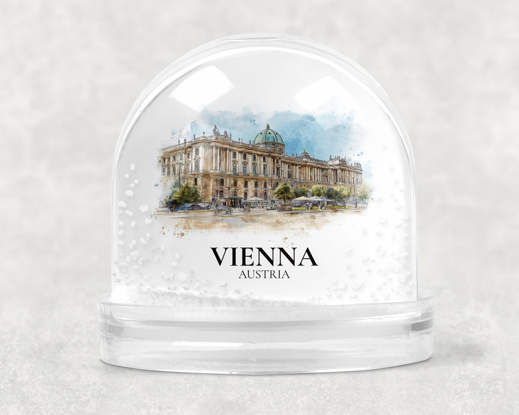 Vienna Austria Snow Globe, Personalized Watercolor, Custom Travel Souvenir Keepsake City Dome
