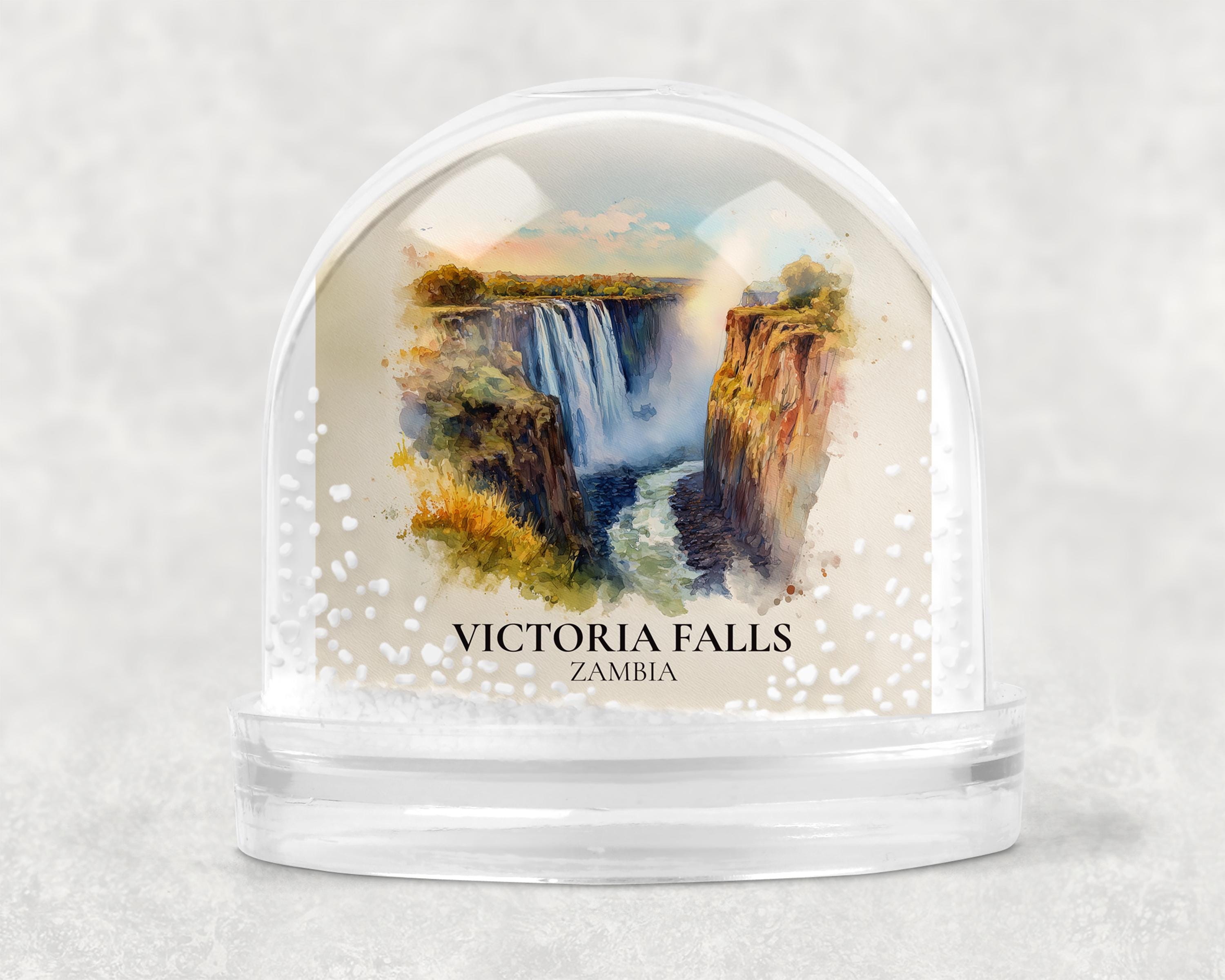 Victoria Falls Zambia Snow Globe, Personalized Watercolor, Custom Travel Souvenir Keepsake City Dome