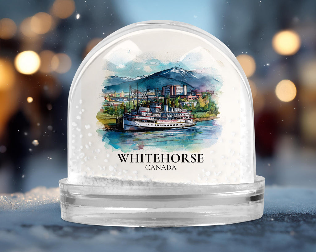 Whitehorse Canada Yukon Snow Globe, Personalized Watercolor, Custom Travel Souvenir Keepsake City Dome