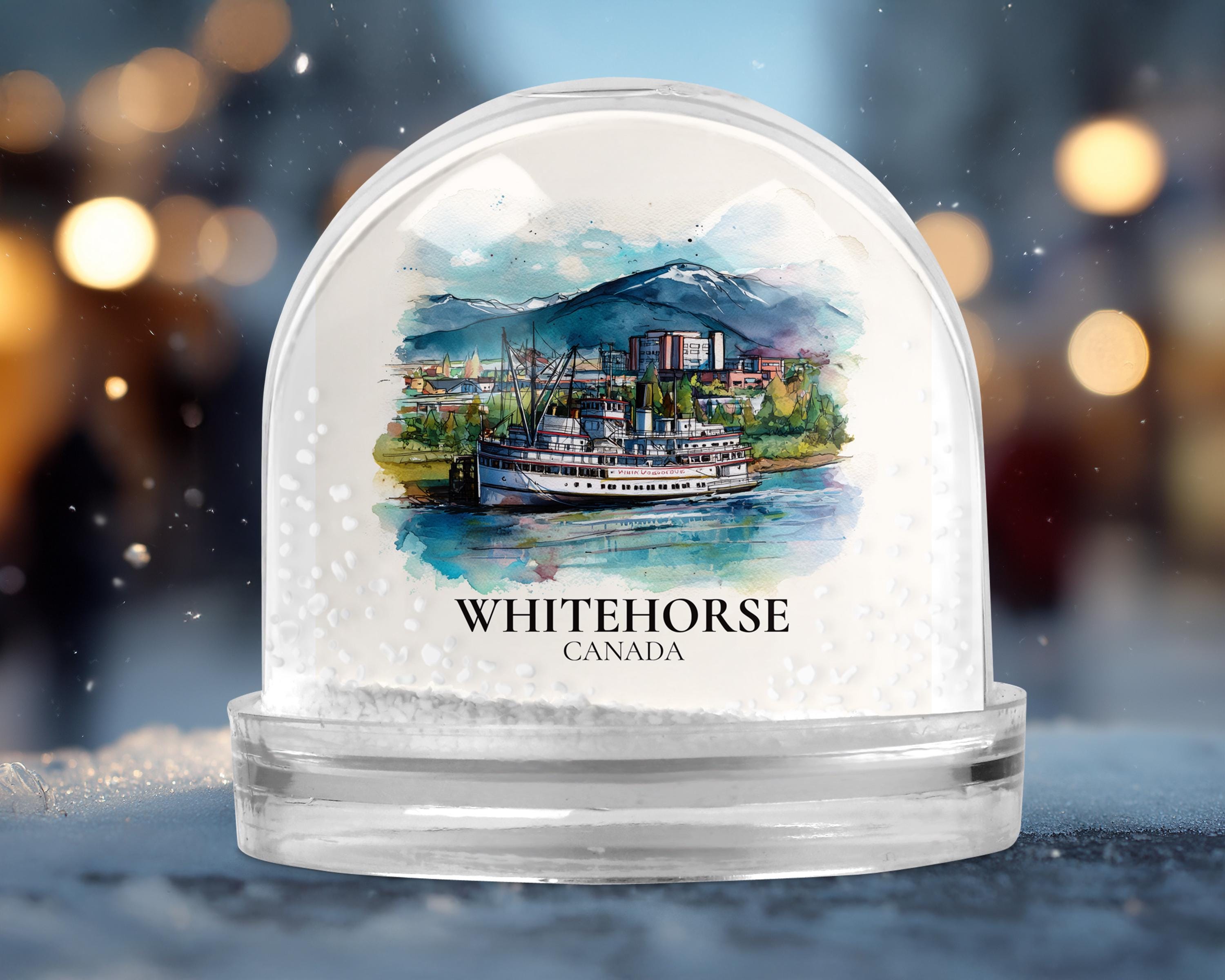 Whitehorse Canada Yukon Snow Globe, Personalized Watercolor, Custom Travel Souvenir Keepsake City Dome