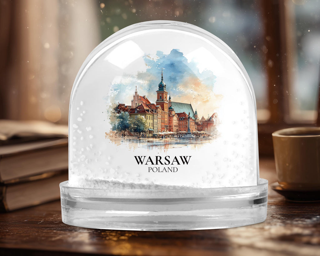 Warsaw Poland Snow Globe, Personalized Watercolor, Custom Travel Souvenir Keepsake City Dome