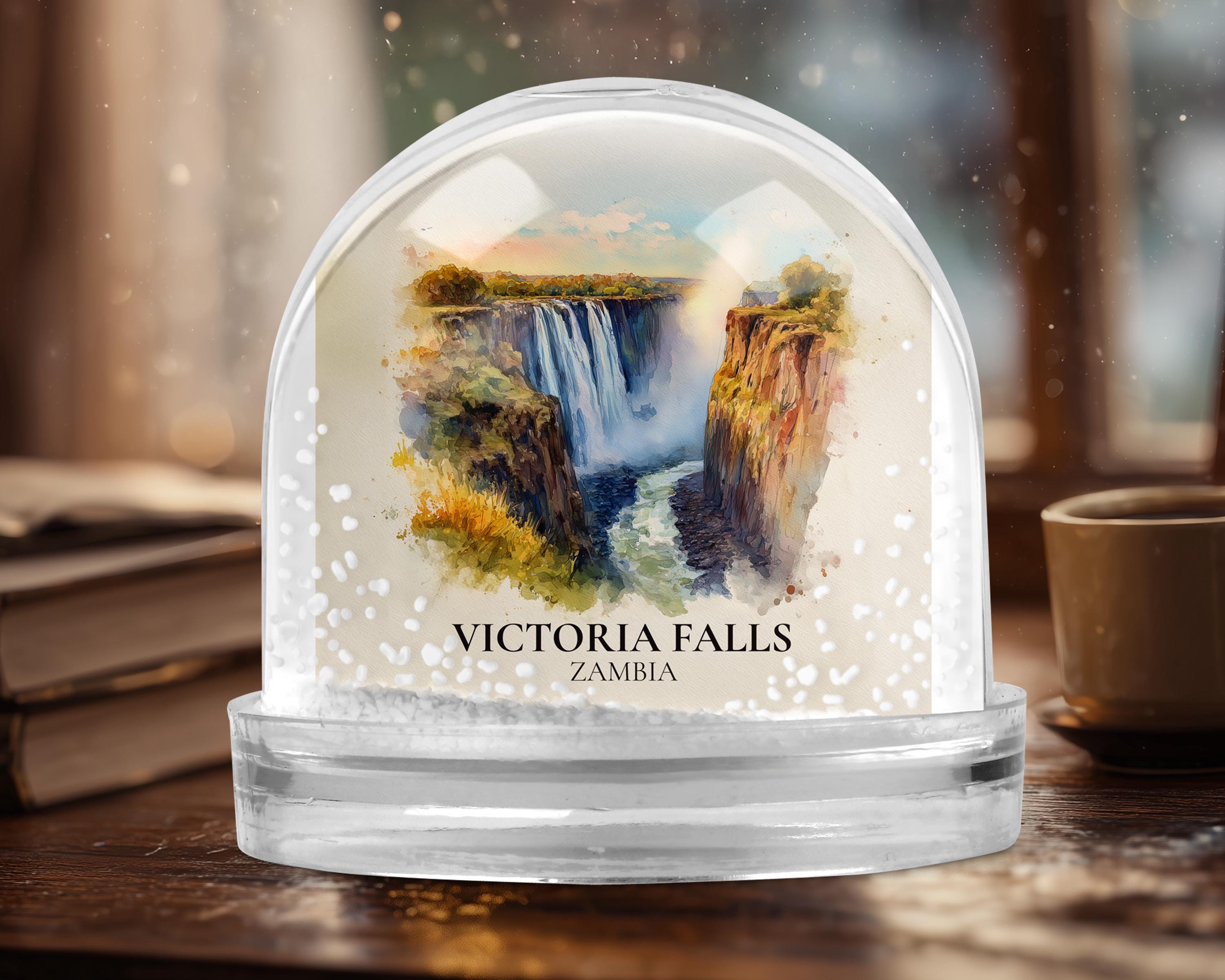 Victoria Falls Zambia Snow Globe, Personalized Watercolor, Custom Travel Souvenir Keepsake City Dome