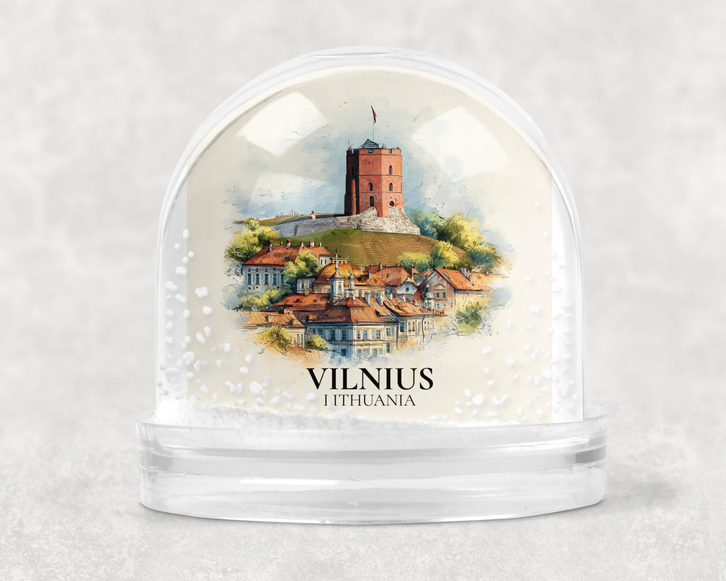 Vilnius Lithuania Snow Globe, Personalized Watercolor, Custom Travel Souvenir Keepsake City Dome