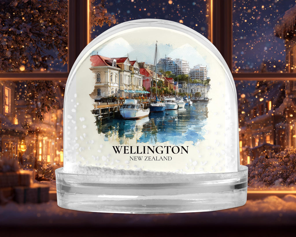 Wellington New Zealand Snow Globe, Personalized Watercolor, Custom Travel Souvenir Keepsake City Dome