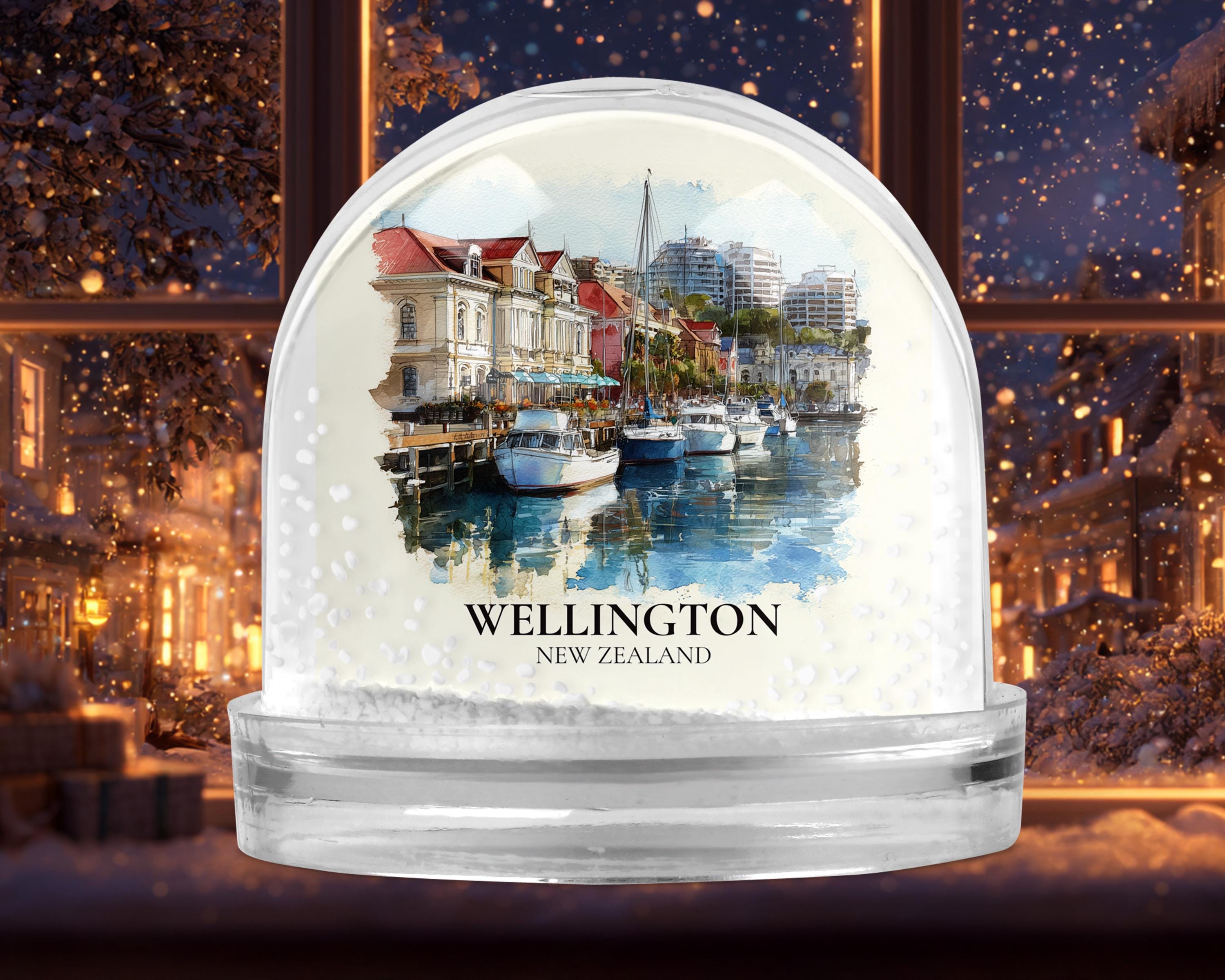 Wellington New Zealand Snow Globe, Personalized Watercolor, Custom Travel Souvenir Keepsake City Dome