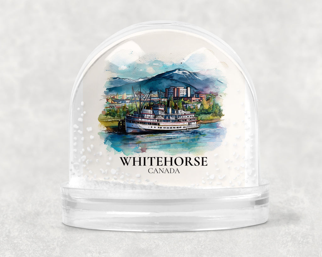 Whitehorse Canada Yukon Snow Globe, Personalized Watercolor, Custom Travel Souvenir Keepsake City Dome