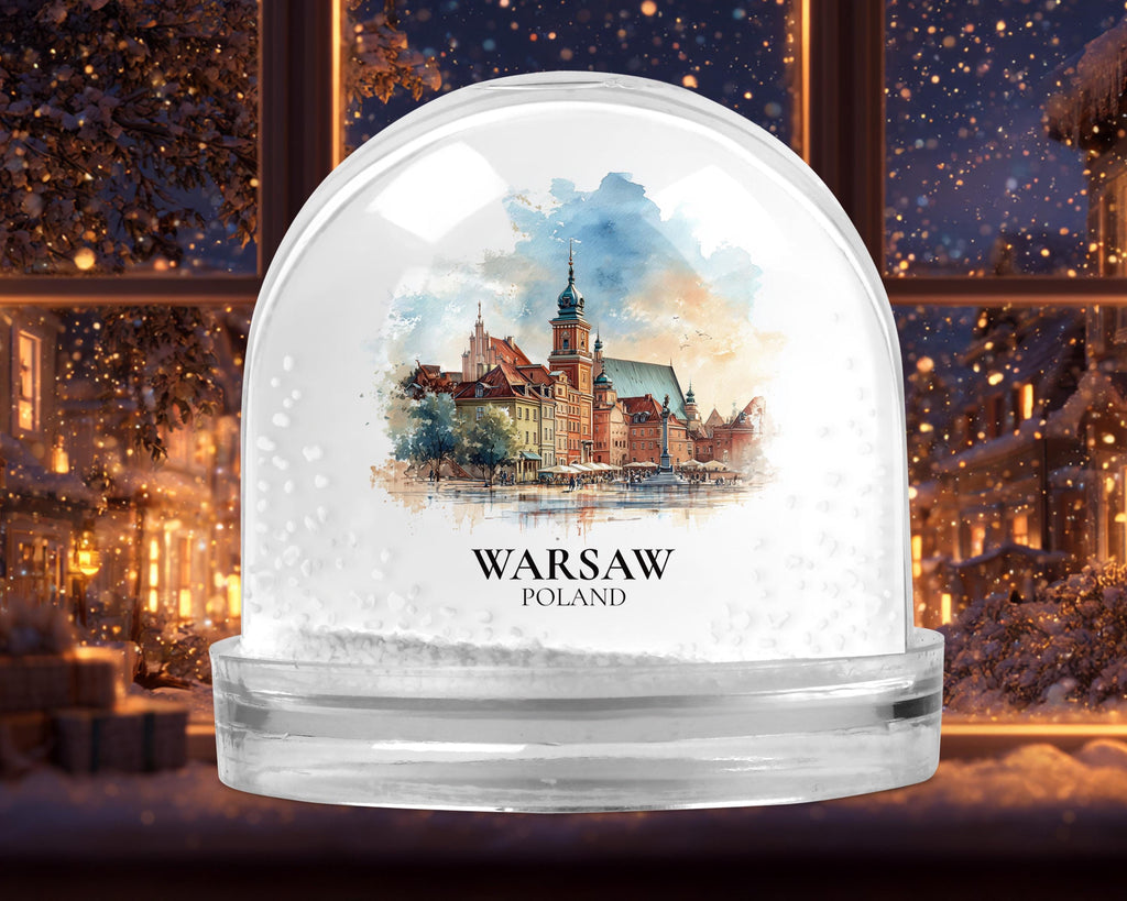 Warsaw Poland Snow Globe, Personalized Watercolor, Custom Travel Souvenir Keepsake City Dome