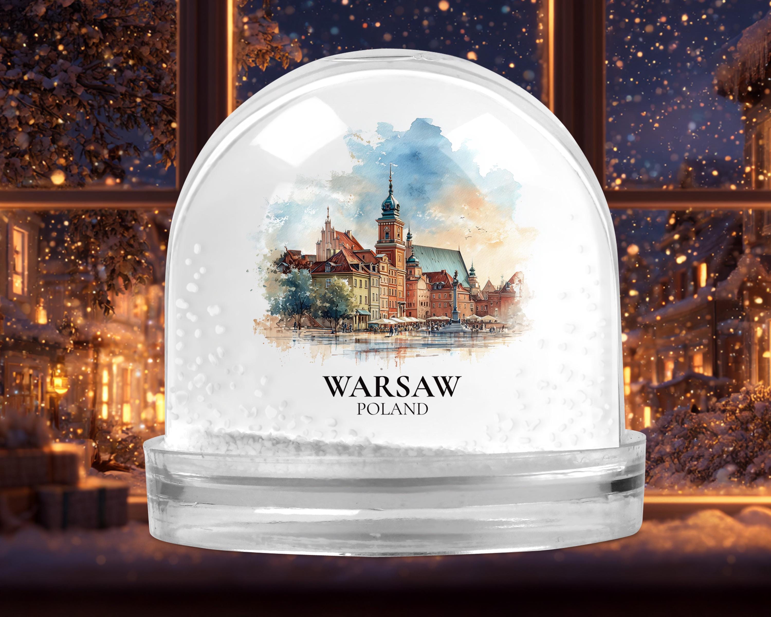 Warsaw Poland Snow Globe, Personalized Watercolor, Custom Travel Souvenir Keepsake City Dome