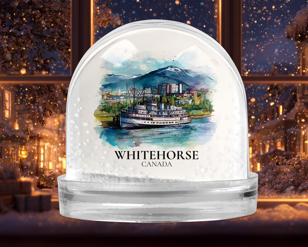 Whitehorse Canada Yukon Snow Globe, Personalized Watercolor, Custom Travel Souvenir Keepsake City Dome