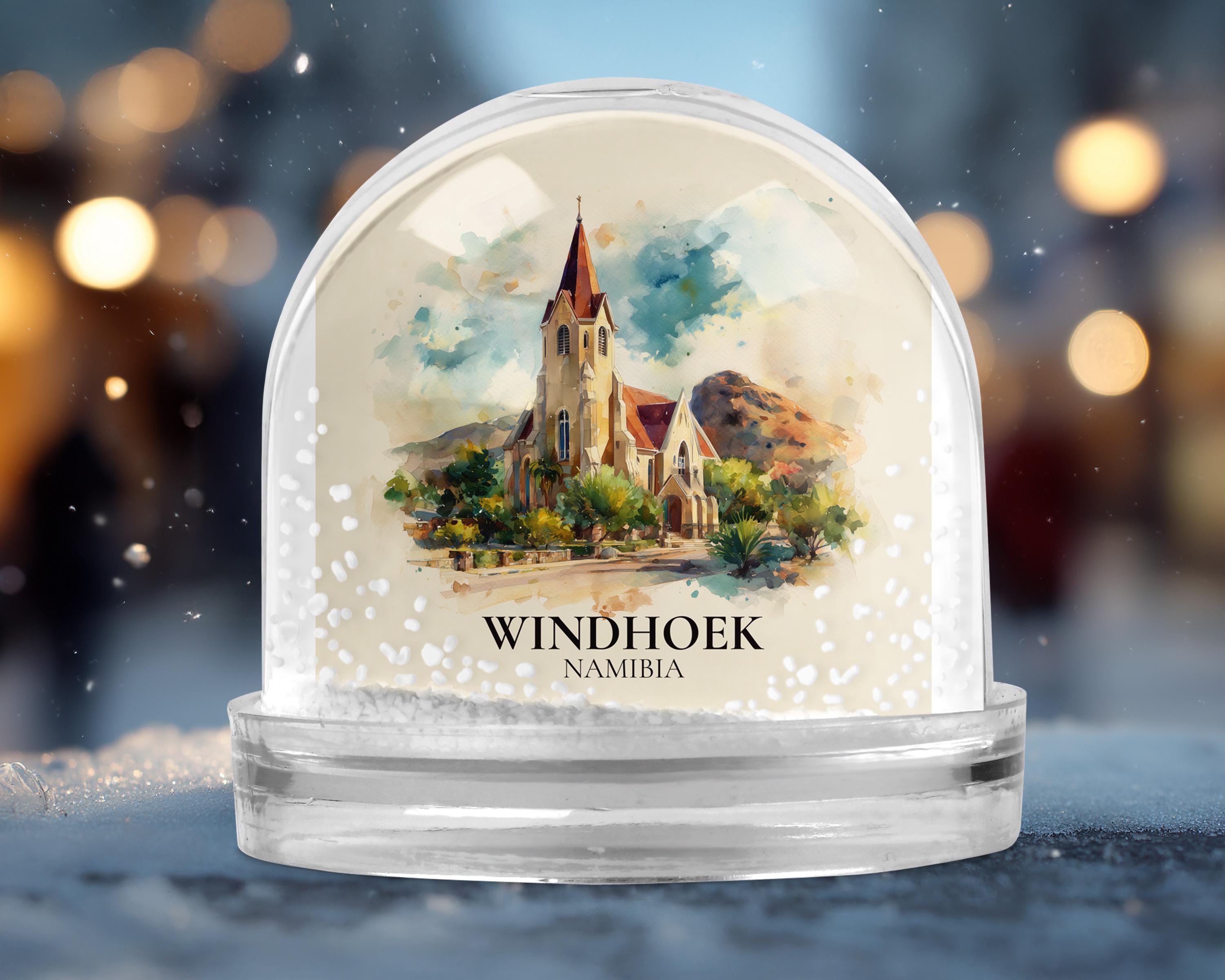 Windhoek Namibia Snow Globe, Personalized Watercolor, Custom Travel Souvenir Keepsake City Dome
