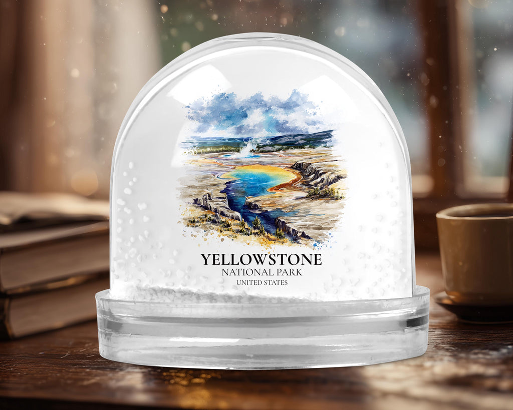 Yellowstone National Park United States Snow Globe, Personalized Watercolor, Custom Travel Souvenir Keepsake City Dome