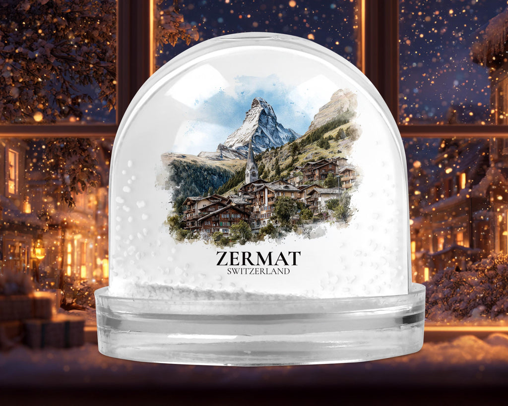 Zermatt Switzerland Snow Globe, Personalized Watercolor, Custom Travel Souvenir Keepsake City Dome