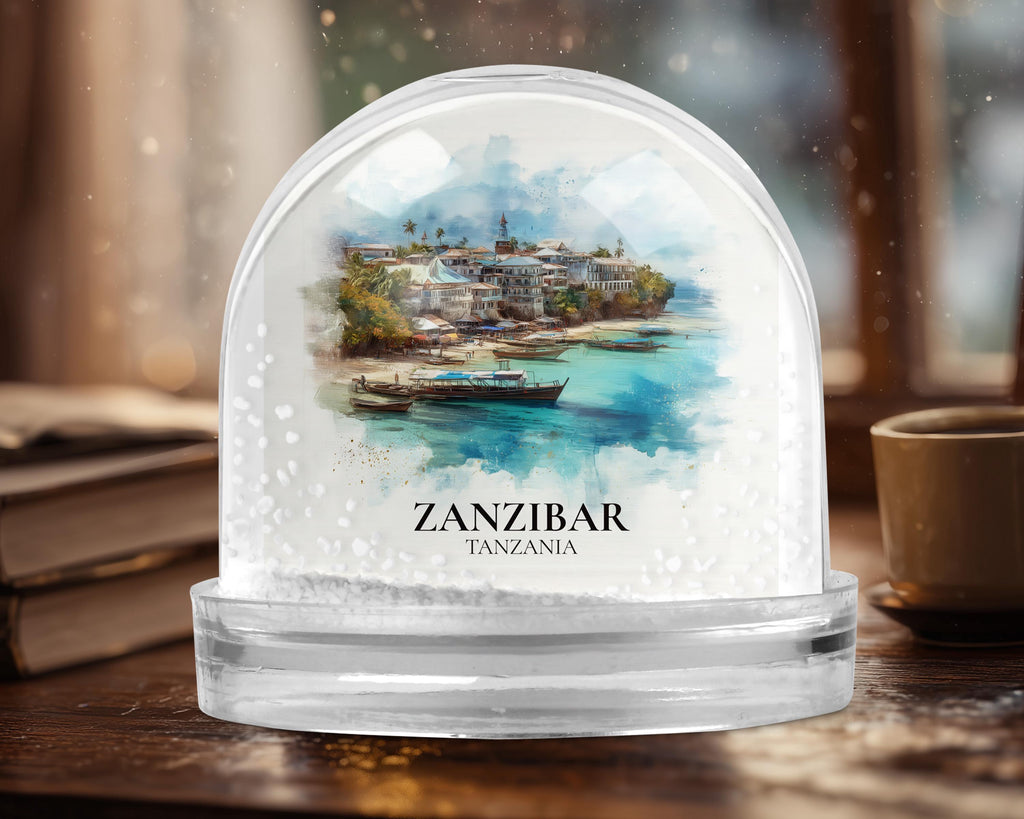 Zanzibar Tanzania Snow Globe, Personalized Watercolor, Custom Travel Souvenir Keepsake City Dome