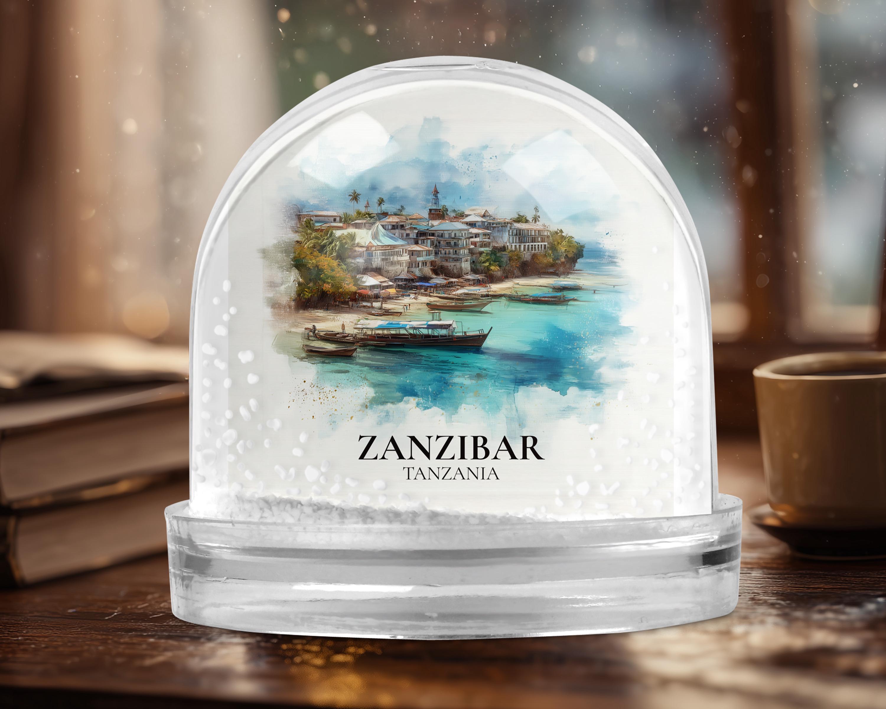 Zanzibar Tanzania Snow Globe, Personalized Watercolor, Custom Travel Souvenir Keepsake City Dome
