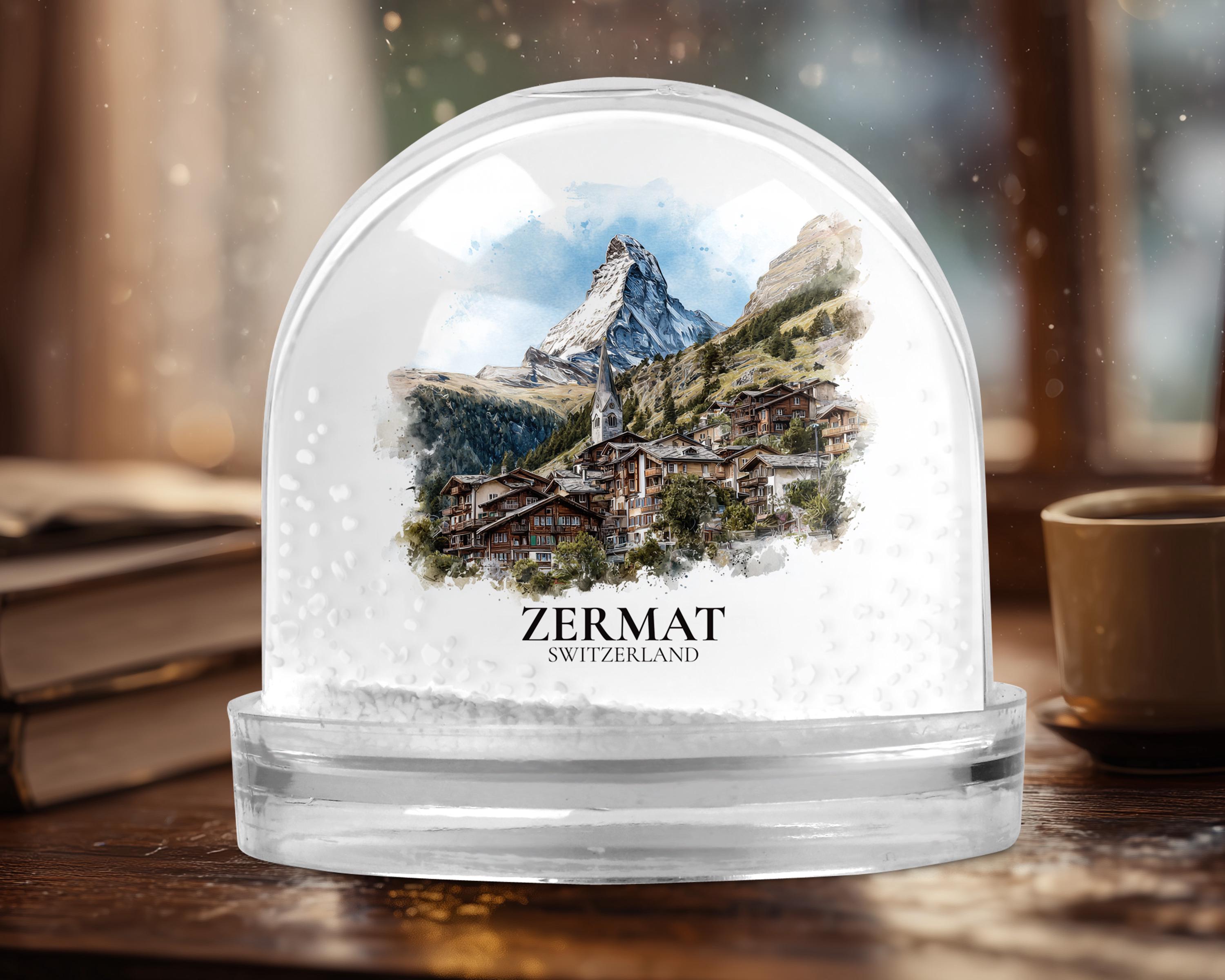 Zermatt Switzerland Snow Globe, Personalized Watercolor, Custom Travel Souvenir Keepsake City Dome