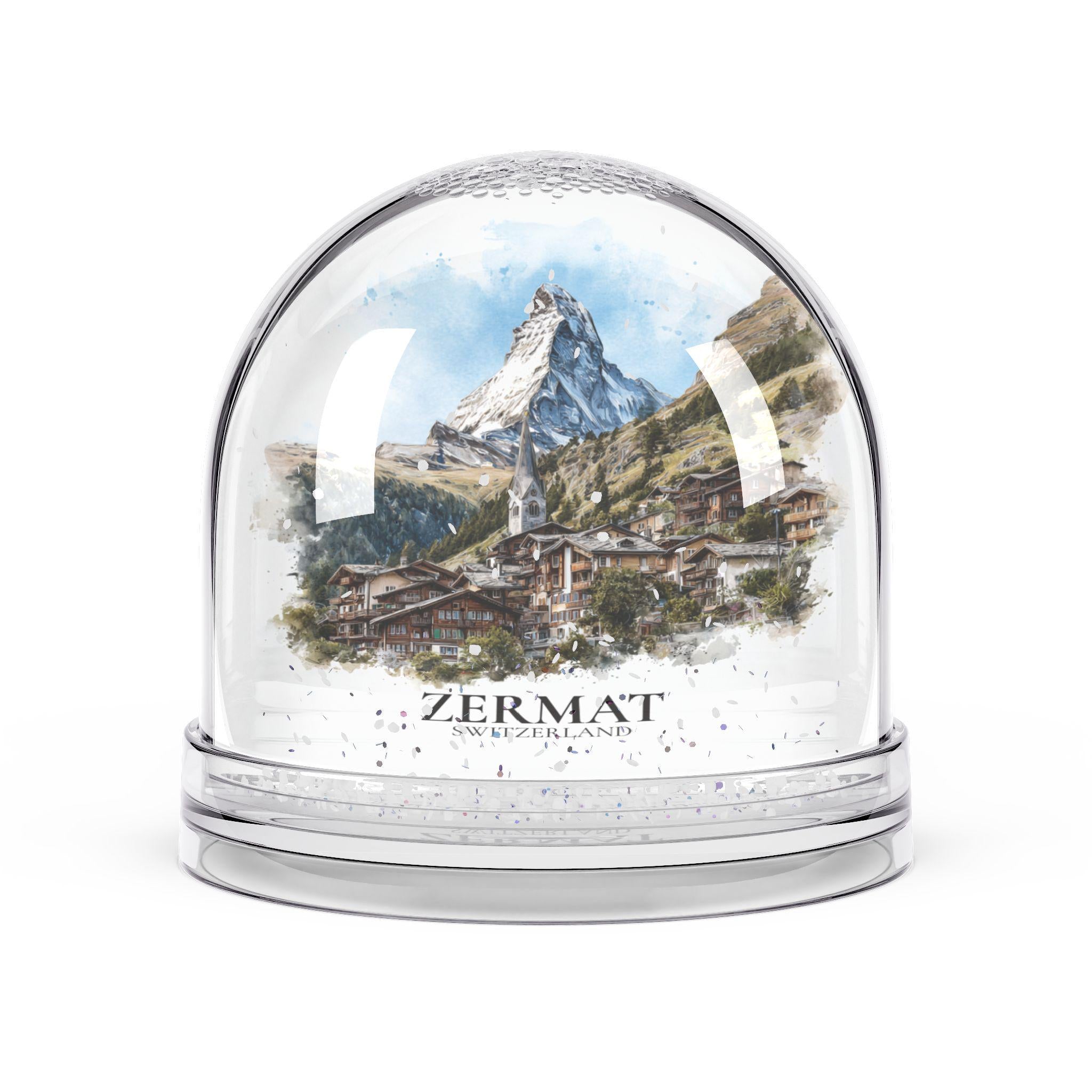 Zermatt Switzerland Snow Globe, Personalized Watercolor, Custom Travel Souvenir Keepsake City Dome