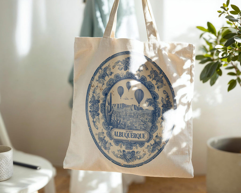 Albuquerque New Mexico Tote Bag, Delft Style Personalized Destination, City Wedding Gift Souvenir Cotton