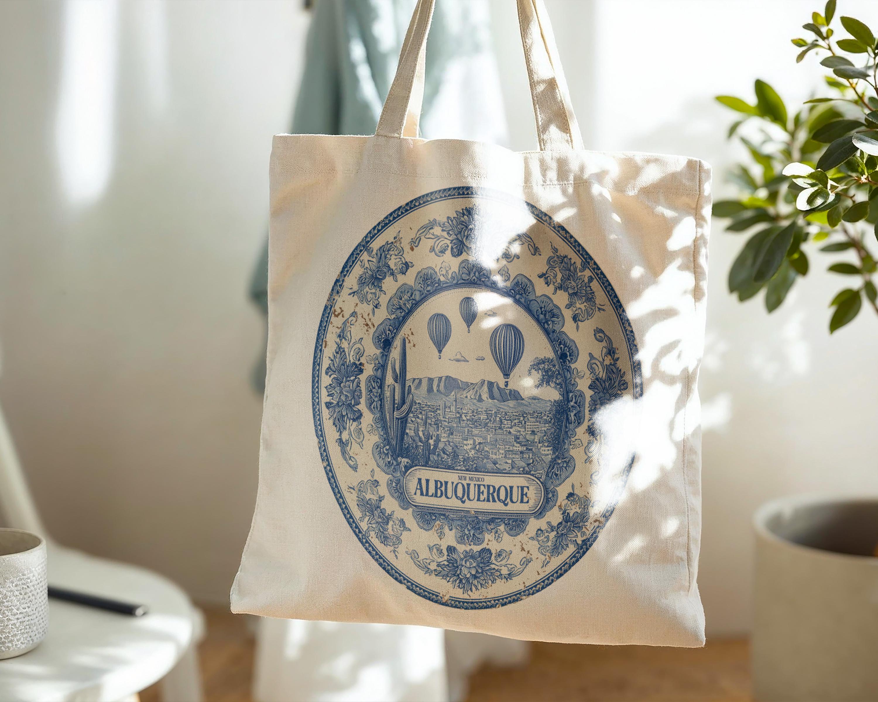 Albuquerque New Mexico Tote Bag, Delft Style Personalized Destination, City Wedding Gift Souvenir Cotton