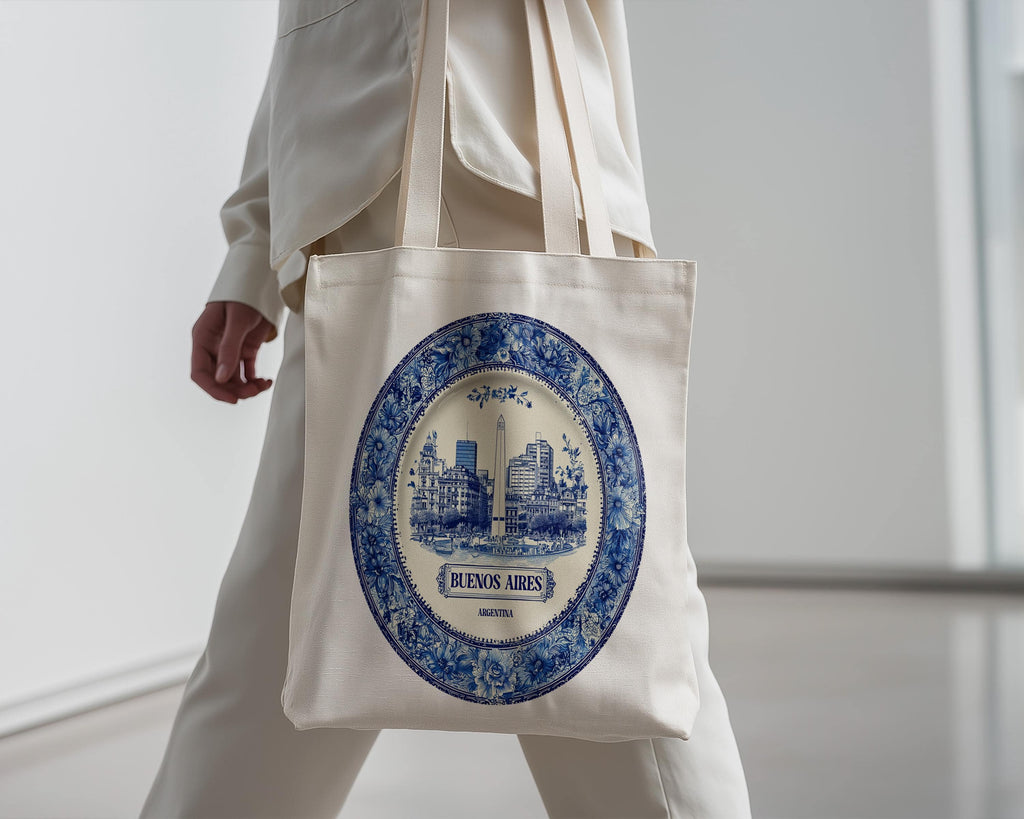 Buenos Aires Argentina Tote Bag, Delft Style Personalized Destination, City Wedding Gift Souvenir Cotton