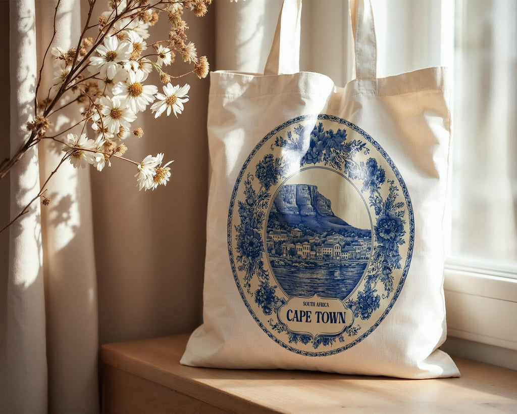 Cape Town South Africa Tote Bag, Delft Style Personalized Destination, City Wedding Gift Souvenir Cotton