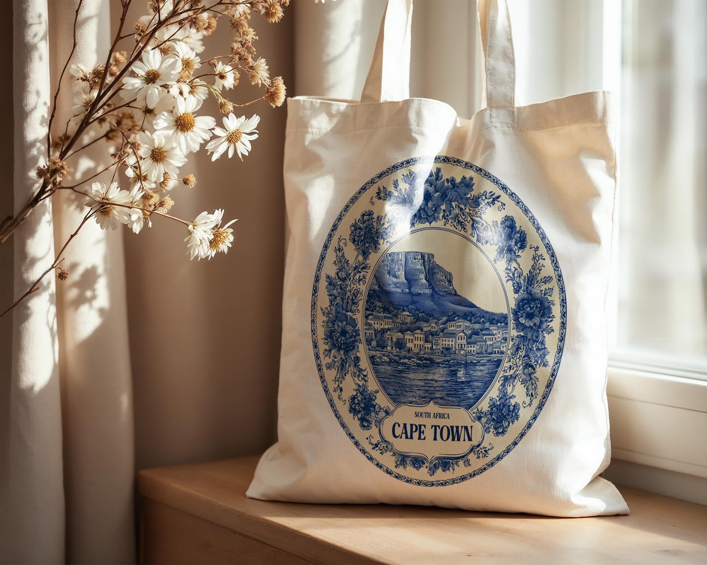 Cape Town South Africa Tote Bag, Delft Style Personalized Destination, City Wedding Gift Souvenir Cotton