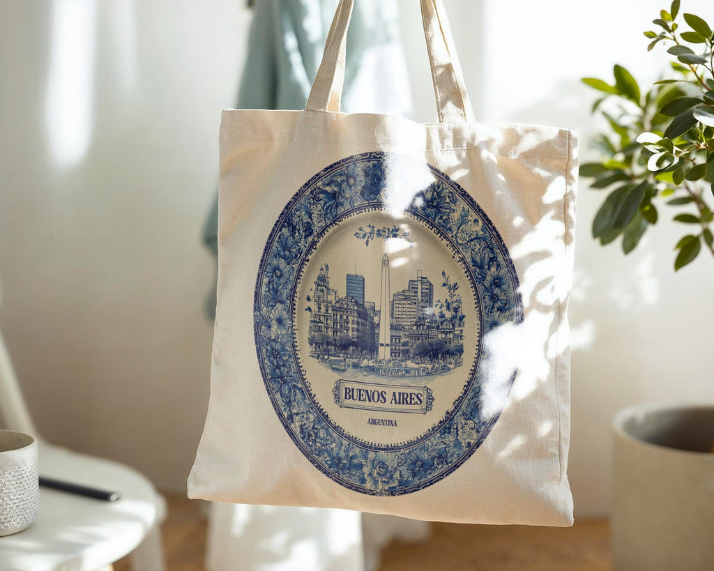 Buenos Aires Argentina Tote Bag, Delft Style Personalized Destination, City Wedding Gift Souvenir Cotton