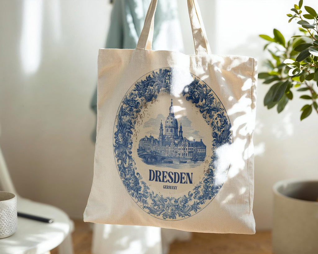 Dresden Germany Tote Bag, Delft Style Personalized Destination, City Wedding Gift Souvenir Cotton