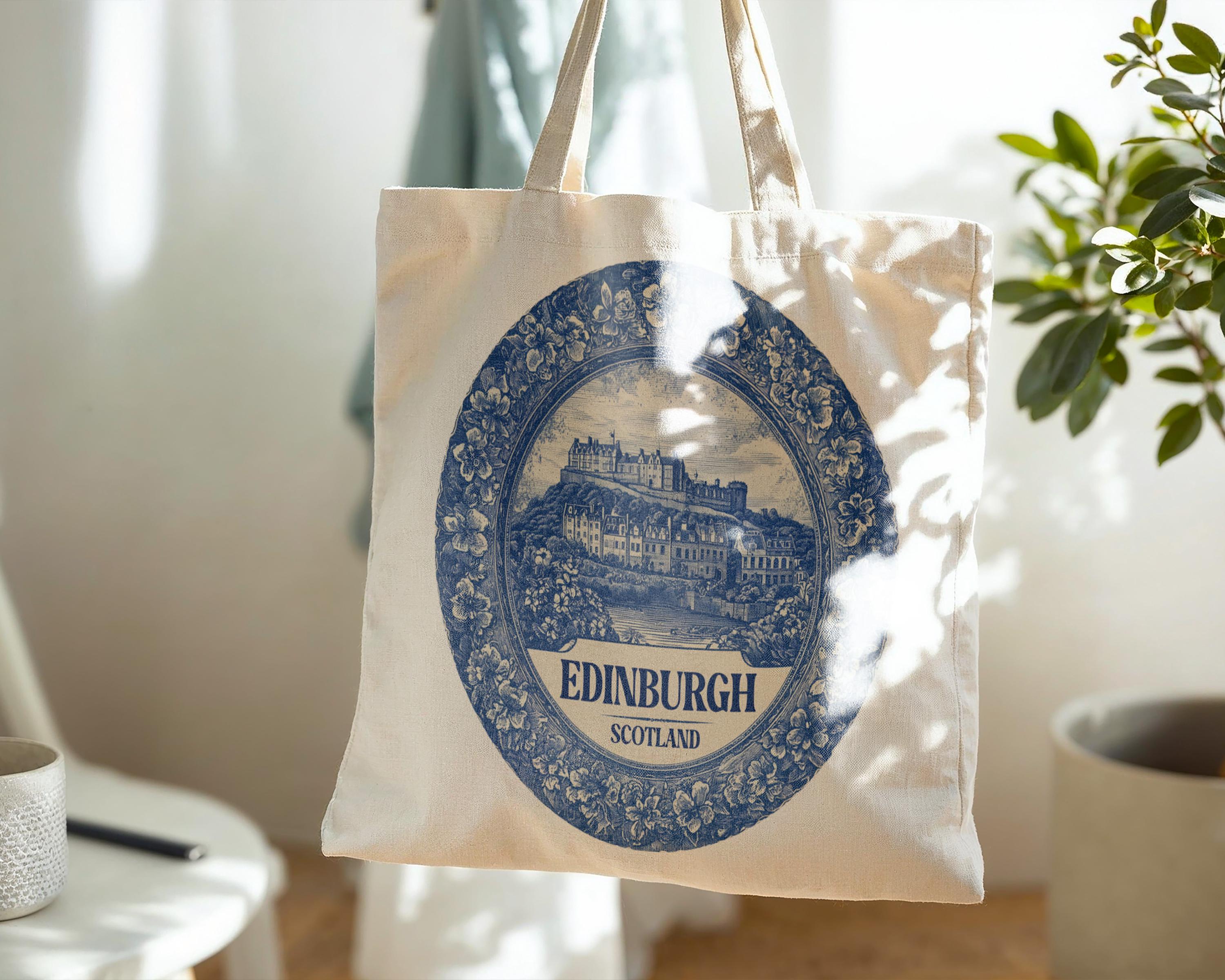 Edinburgh Scotland Tote Bag, Delft Style Personalized Destination, City Wedding Gift Souvenir Cotton