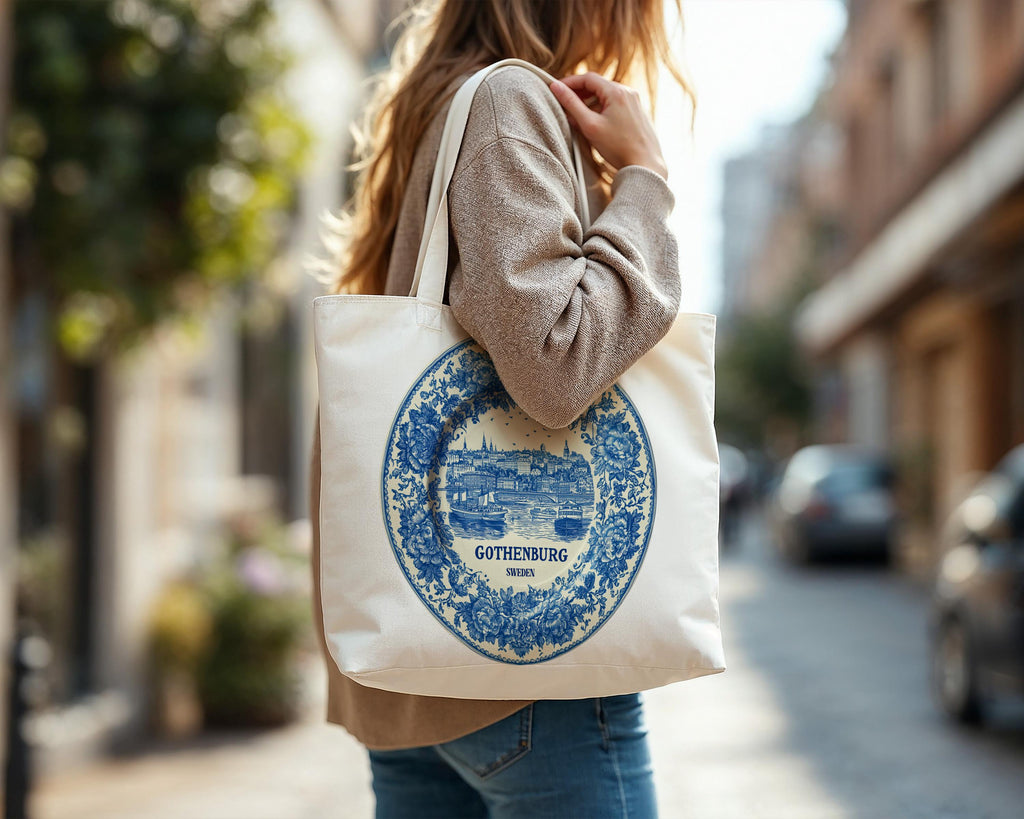 Gothenburg Sweden Tote Bag, Delft Style Personalized Destination, City Wedding Gift Souvenir Cotton