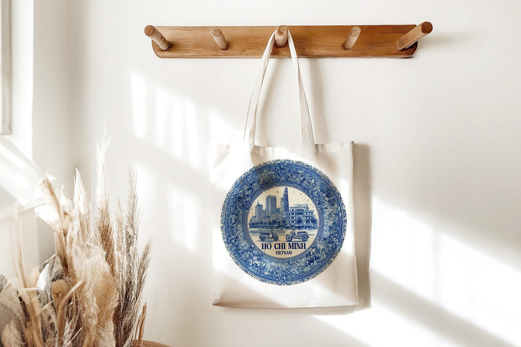 Ho Chi Minh City Vietnam Tote Bag, Delft Style Personalized Destination, City Wedding Gift Souvenir Cotton