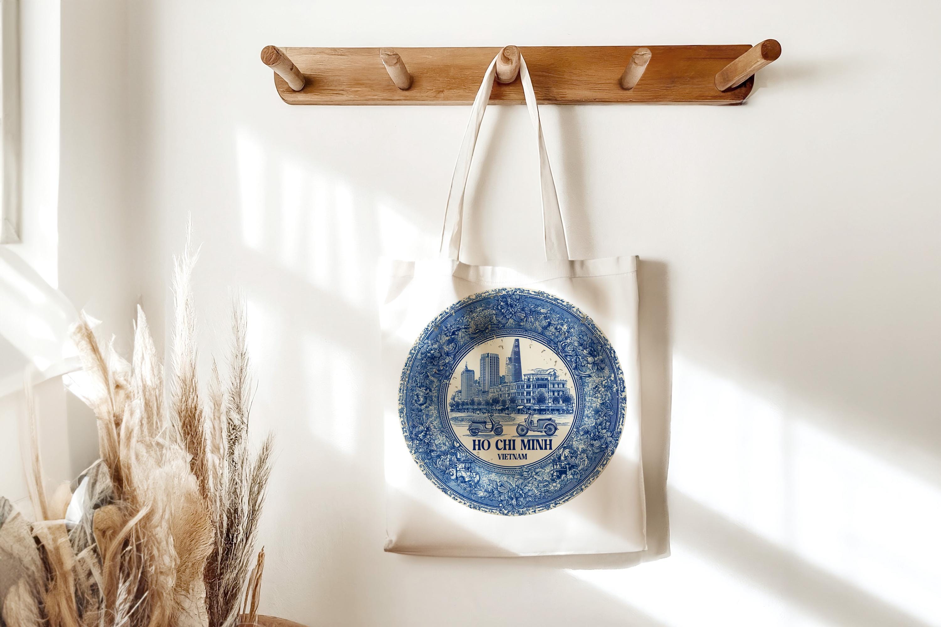 Ho Chi Minh City Vietnam Tote Bag, Delft Style Personalized Destination, City Wedding Gift Souvenir Cotton