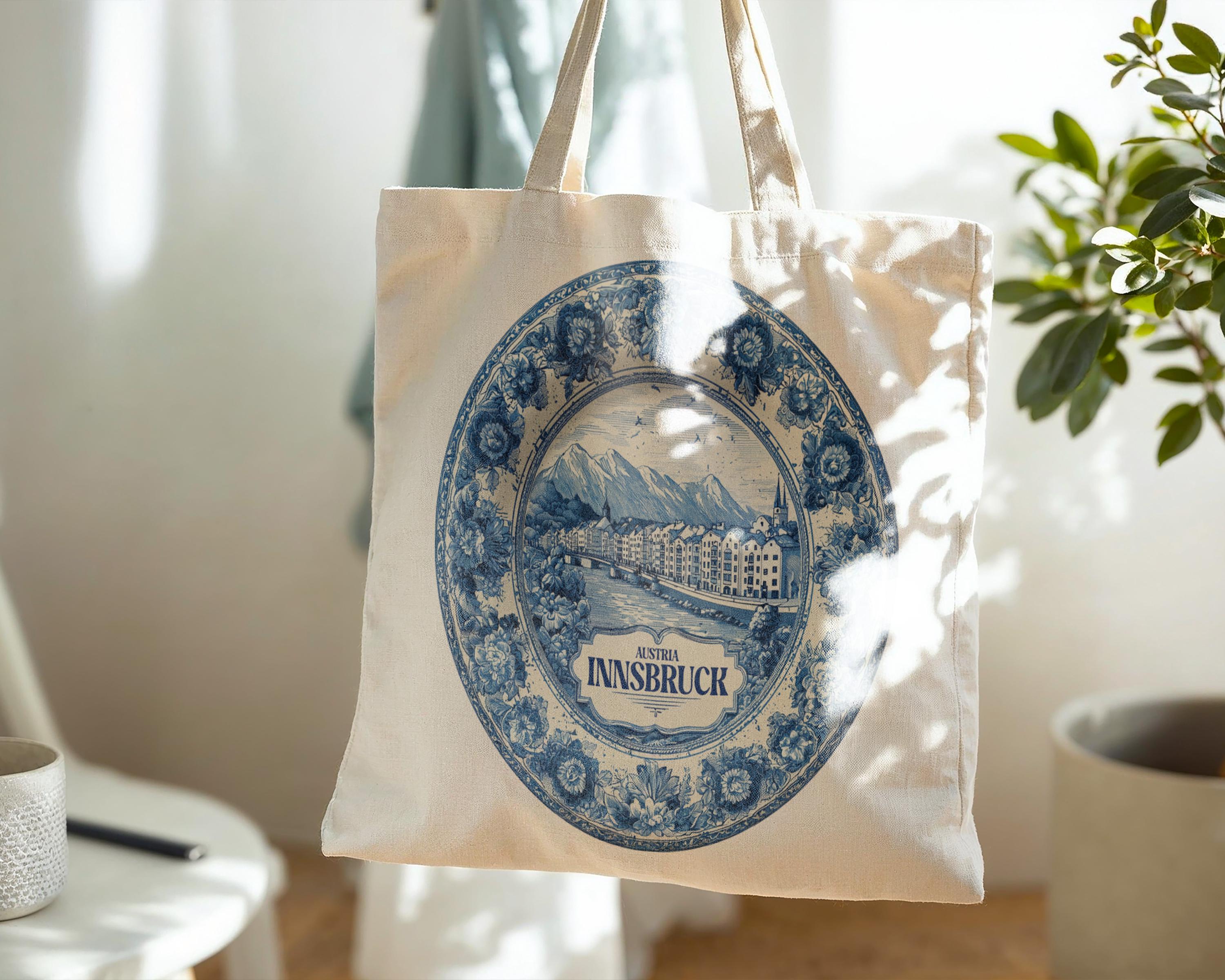 Innsbruck Austria Tote Bag, Delft Style Personalized Destination, City Wedding Gift Souvenir Cotton