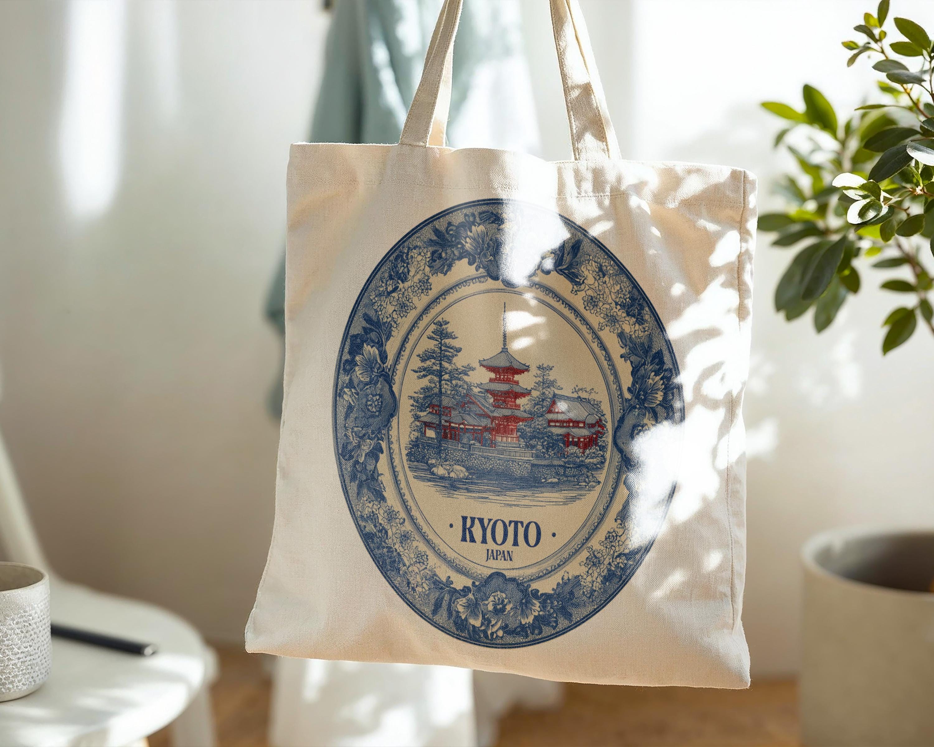 Kyoto Japan Tote Bag, Delft Style Personalized Destination, City Wedding Gift Souvenir Cotton