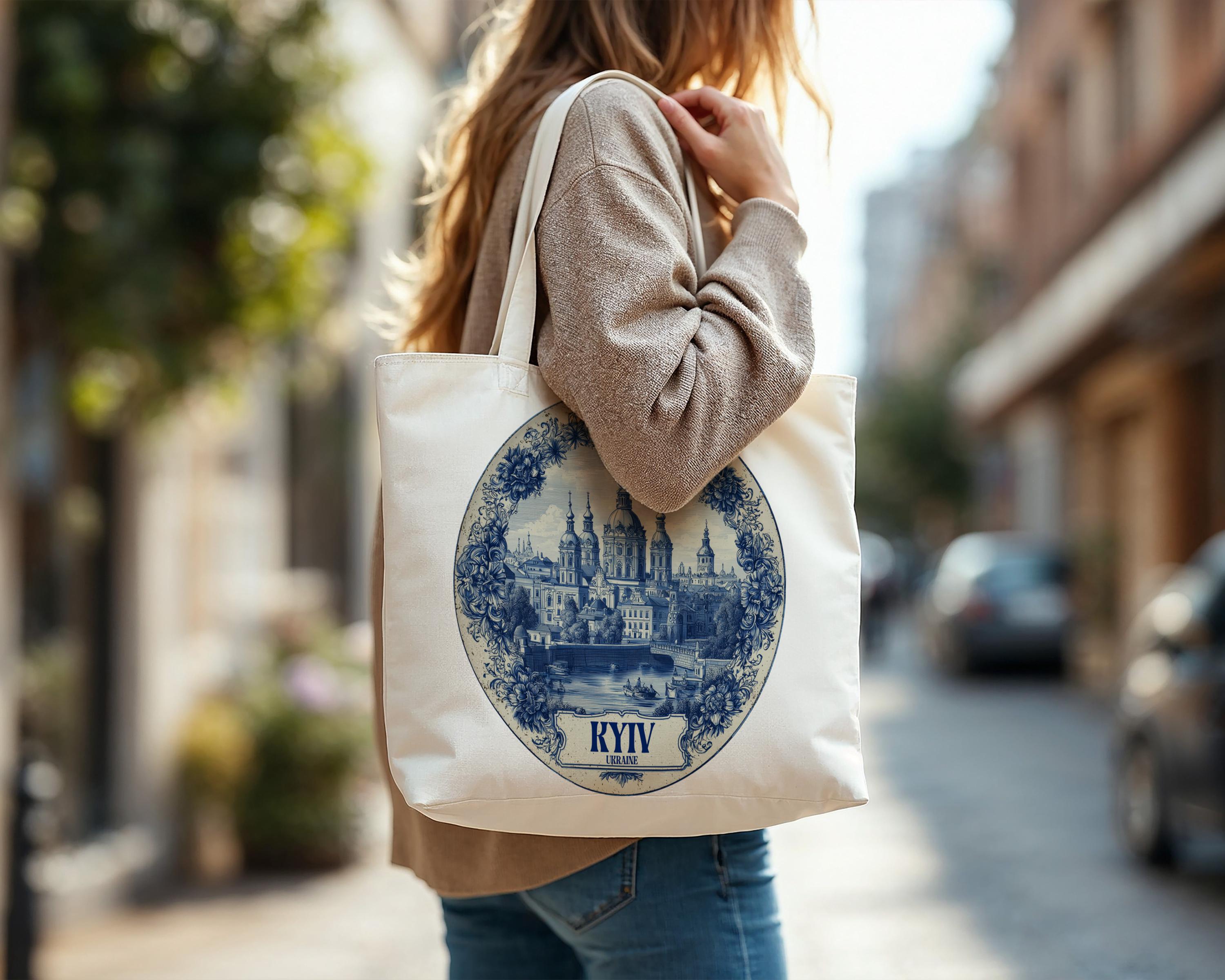 Kyiv Ukraine Tote Bag, Delft Style Personalized Destination, City Wedding Gift Souvenir Cotton