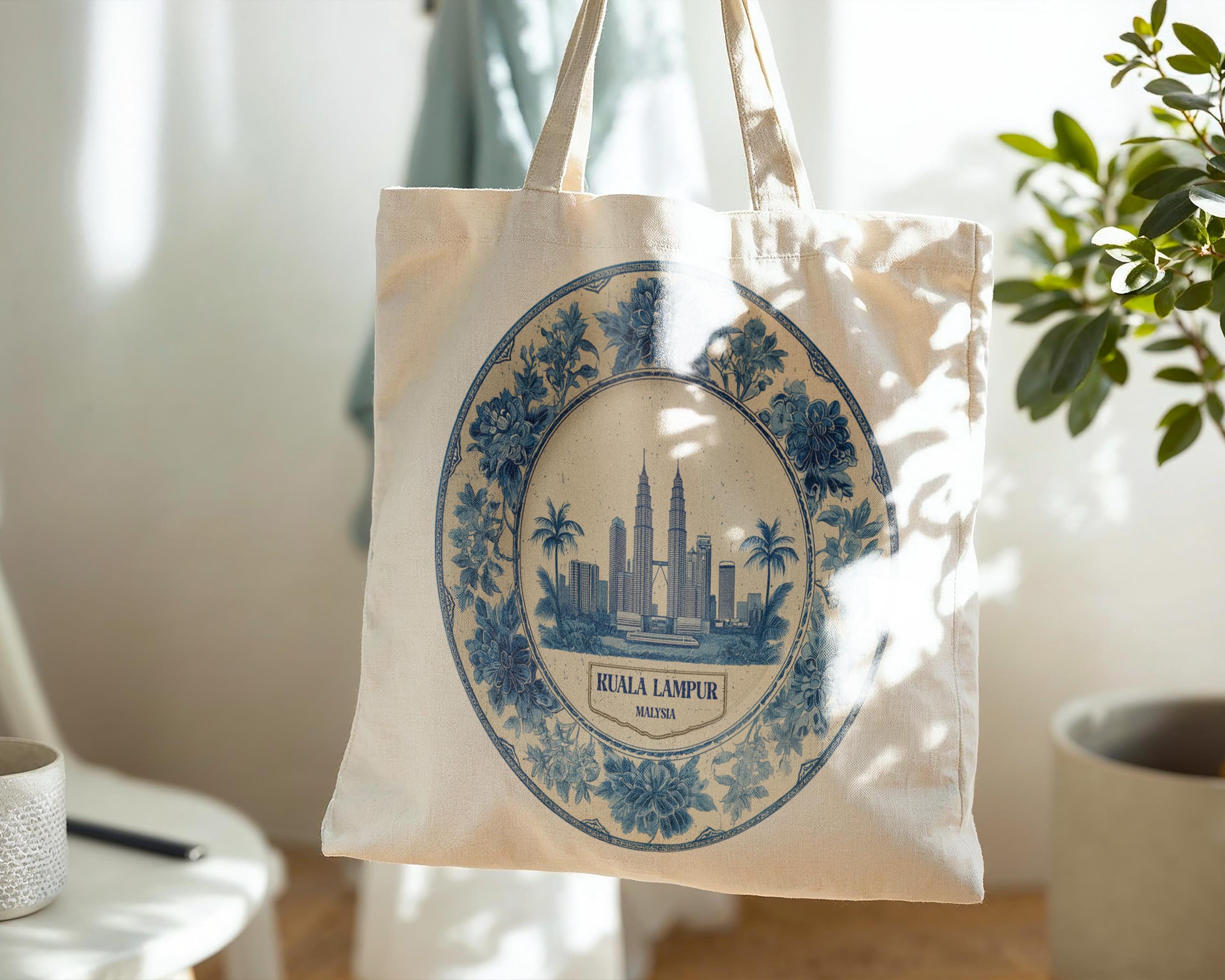 Kuala Lumpur Malaysia Tote Bag, Delft Style Personalized Destination, City Wedding Gift Souvenir Cotton