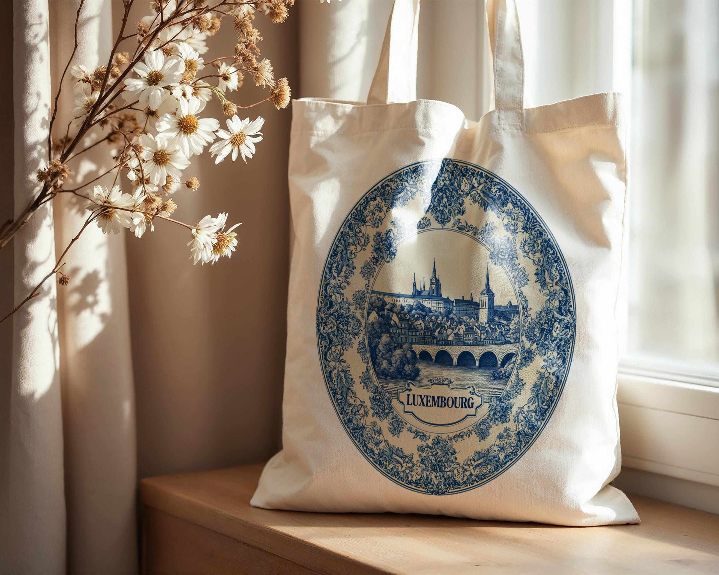 Luxembourg Tote Bag, Delft Style Personalized Destination, City Wedding Gift Souvenir Cotton