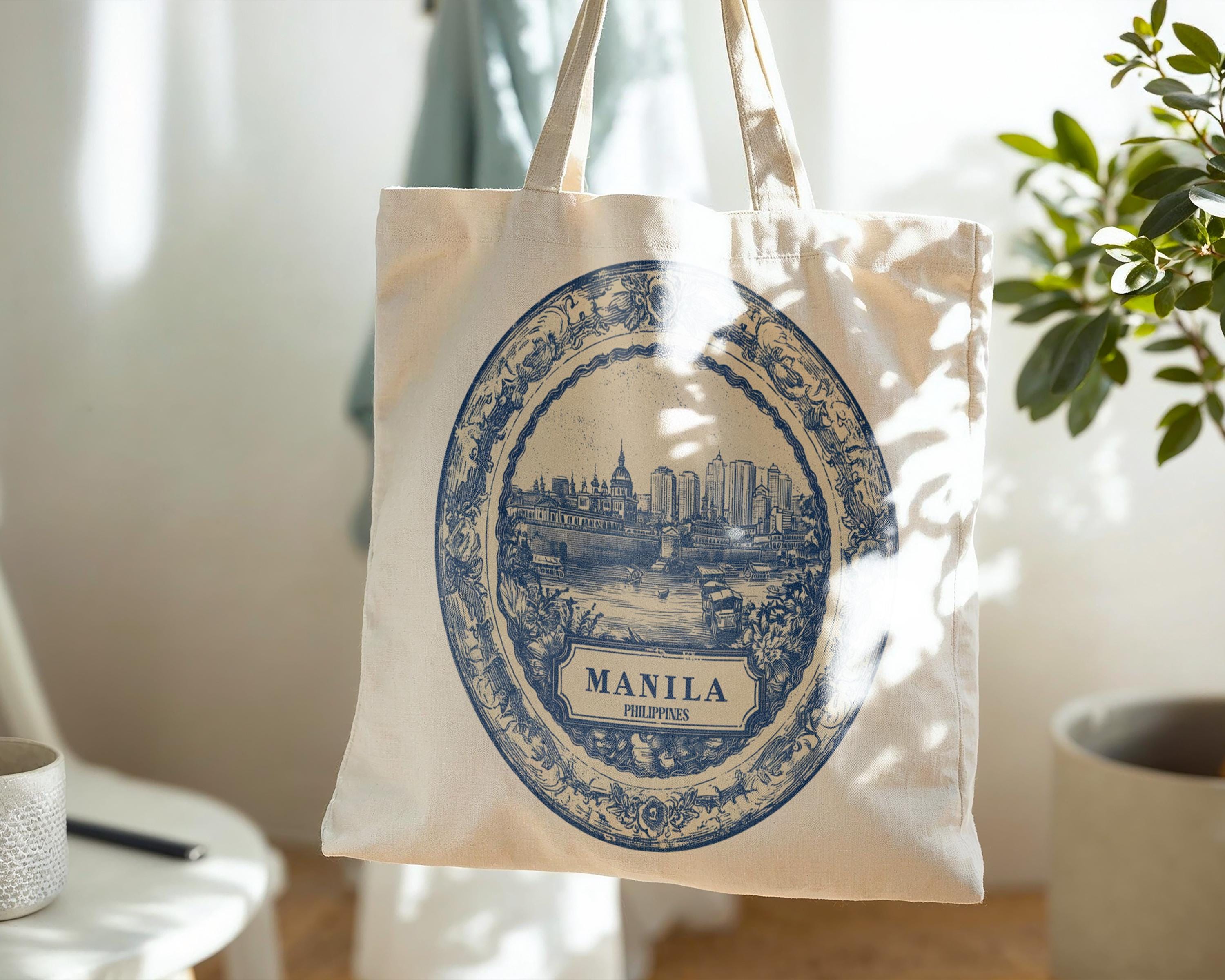 Manila Philippines Tote Bag, Delft Style Personalized Destination, City Wedding Gift Souvenir Cotton