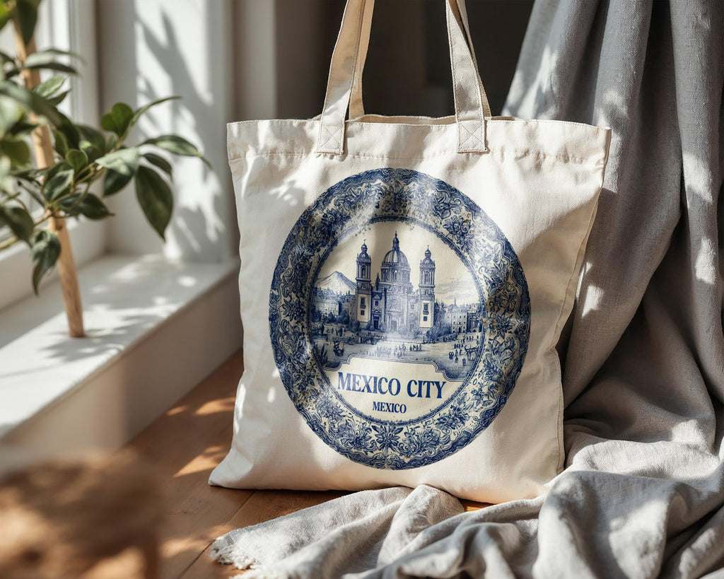 Mexico City Mexico Tote Bag, Delft Style Personalized Destination, City Wedding Gift Souvenir Cotton