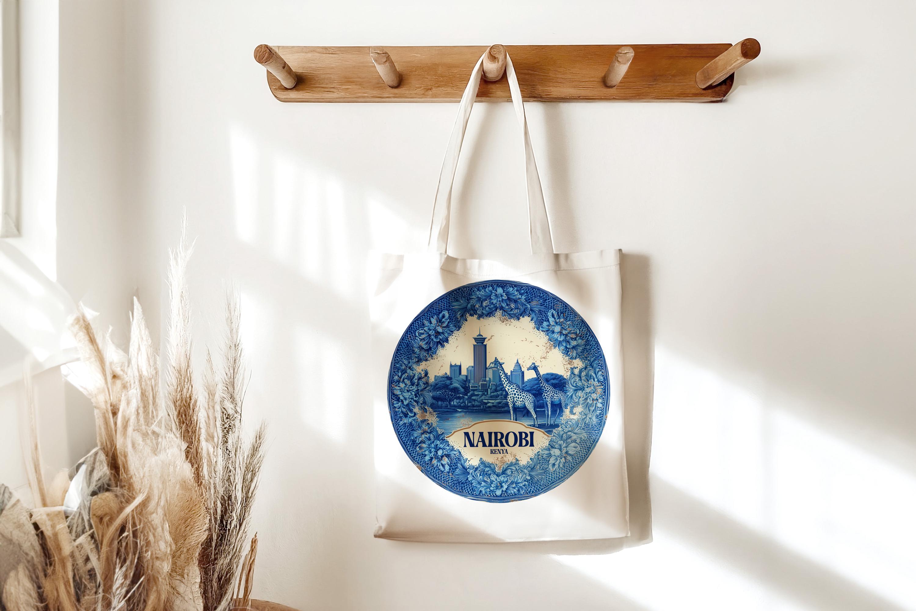 Nairobi Kenya Tote Bag, Delft Style Personalized Destination, City Wedding Gift Souvenir Cotton
