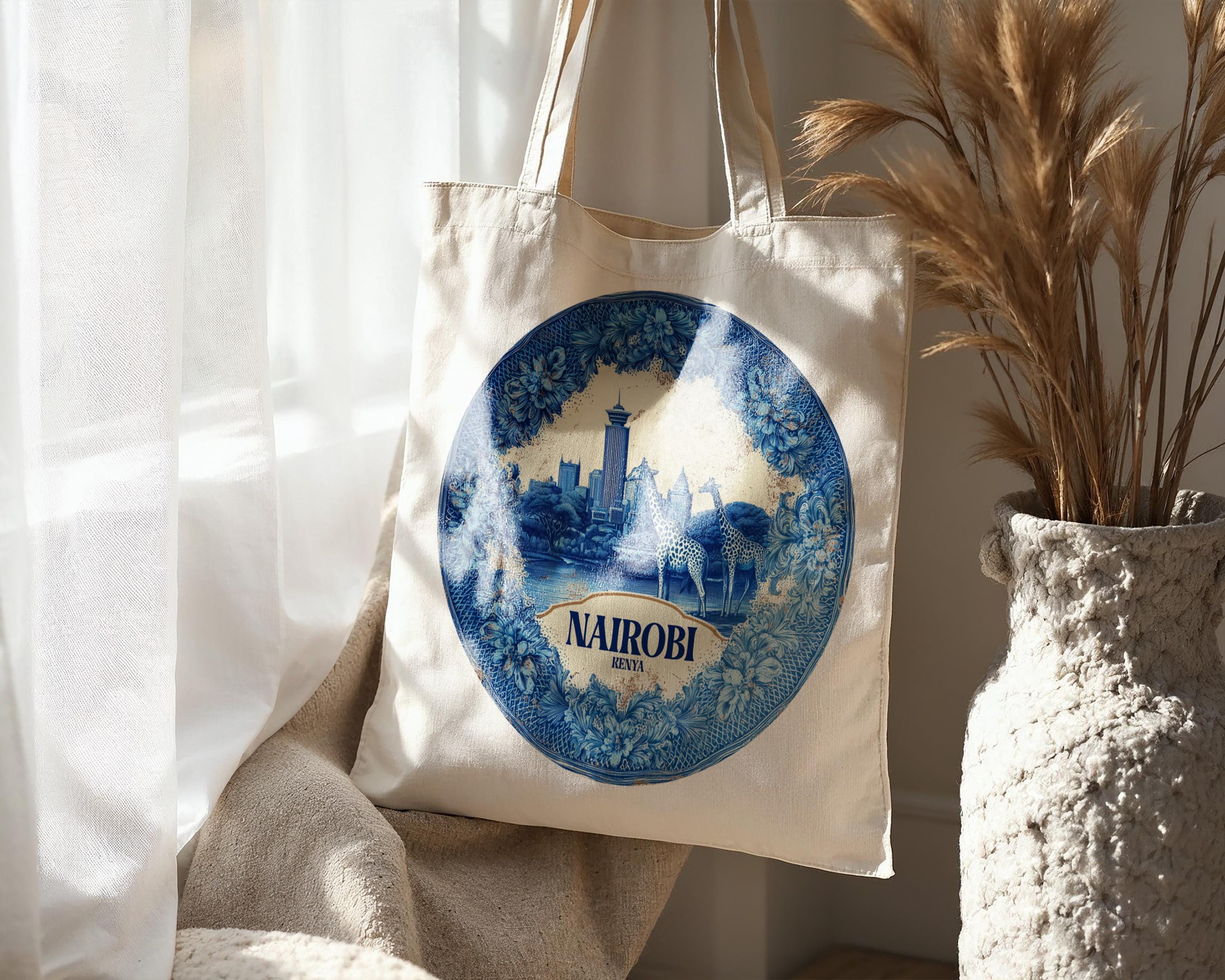 Nairobi Kenya Tote Bag, Delft Style Personalized Destination, City Wedding Gift Souvenir Cotton