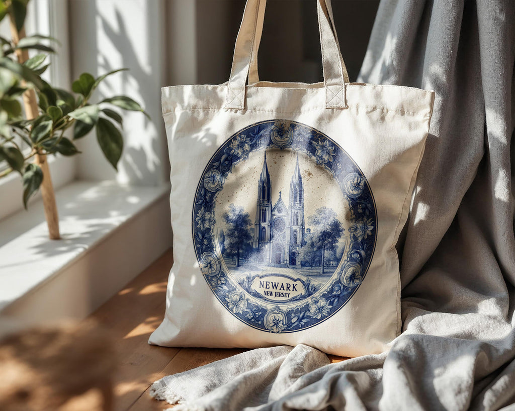 Newark New Jersey Tote Bag, Delft Style Personalized Destination, City Wedding Gift Souvenir Cotton